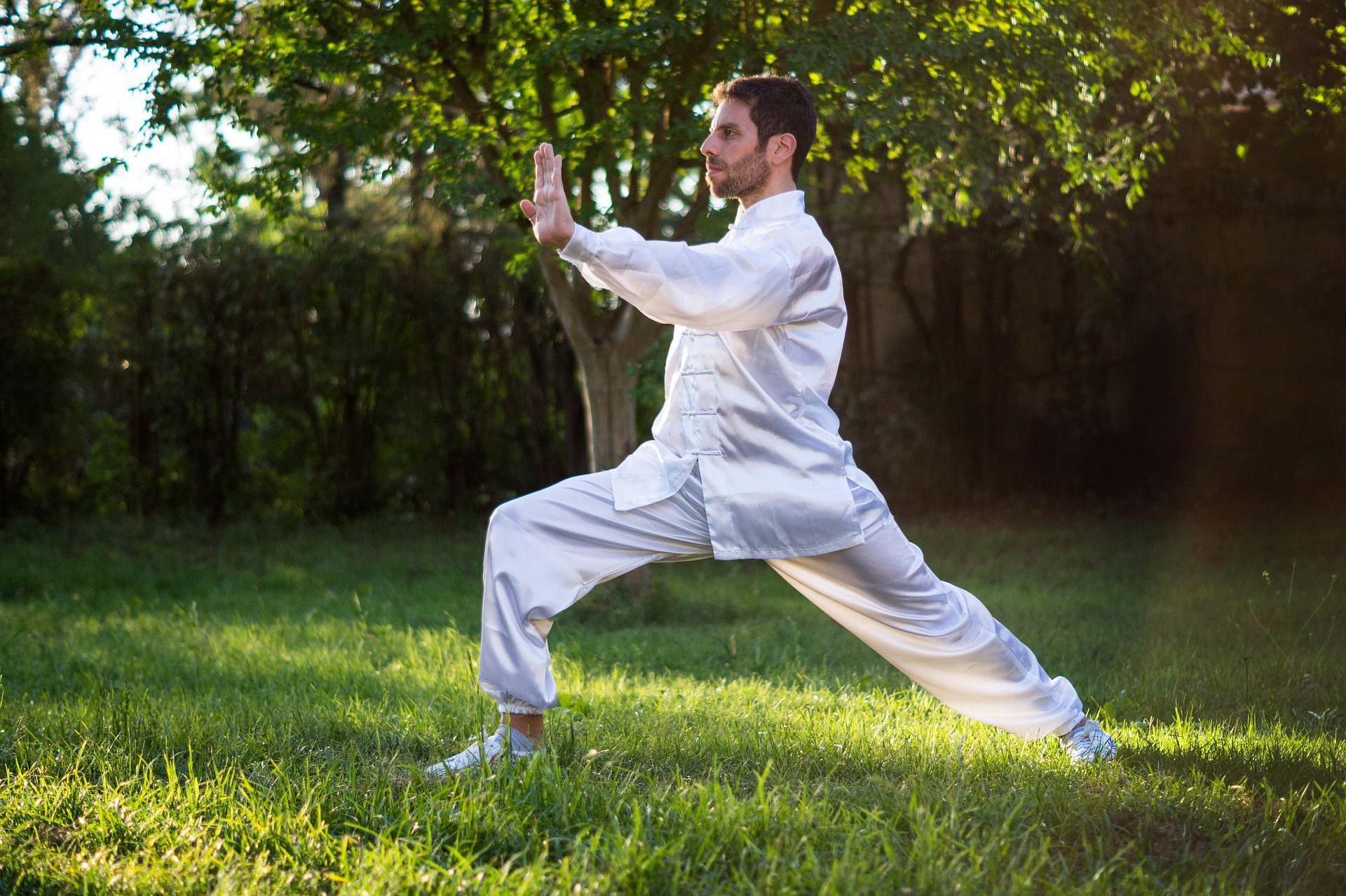 A calm tai chi movement suggesting rhythm, balance, and intention